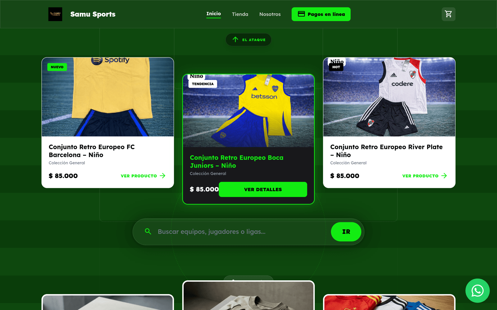 Captura del sitio web de Samu Sports